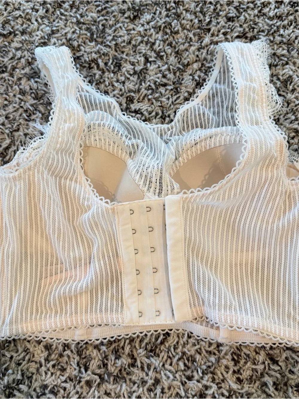 NWOT Victoria’s Secret Dream Angels Floral Lace Striped Mesh White Bra Top 32D - Picture 9 of 13